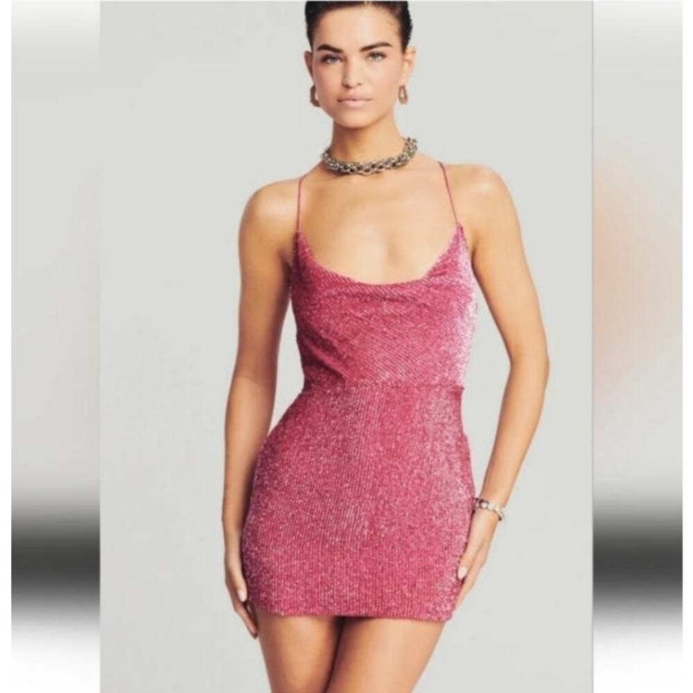 Retrofete Jill Sequin Mini Dress in Pastel Pink Size Large NWT Spaghetti Straps